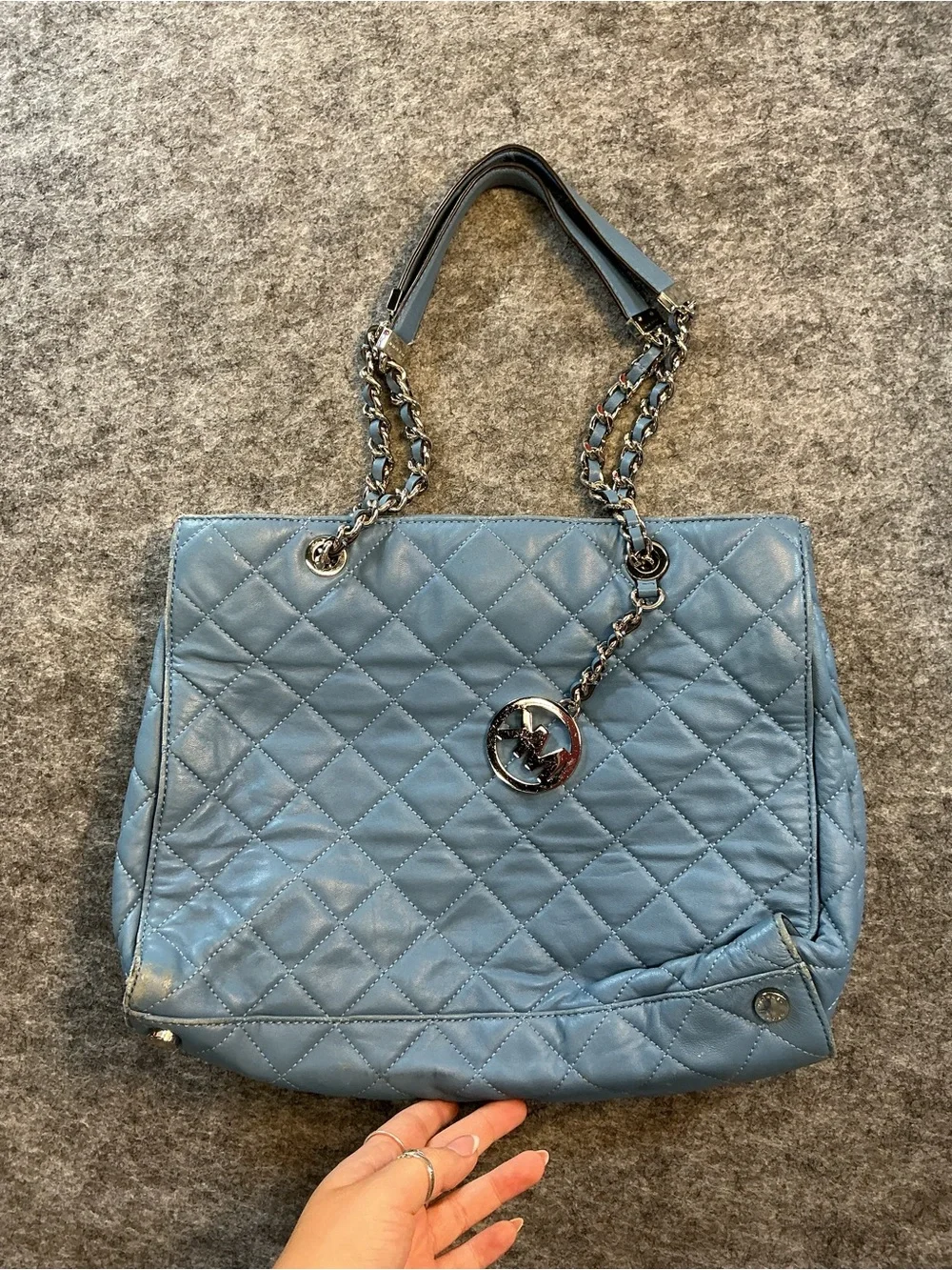Micheal Kors Quilted Leather Shoulder Tote in Light Blue